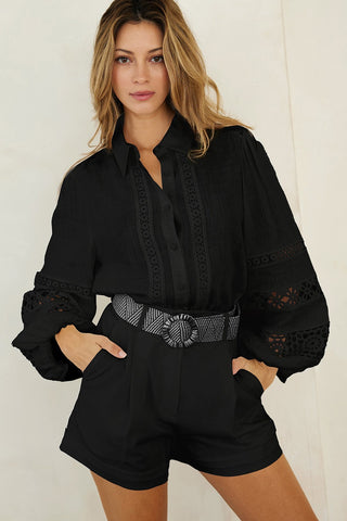 Sophia Bubble Sleeve Top - Black - Final Sale