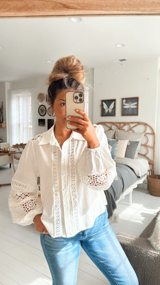 Sophia Bubble Sleeve Top - White