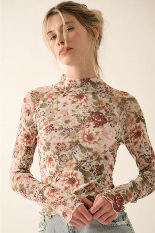 FINAL SALE Light Floral Mesh Top