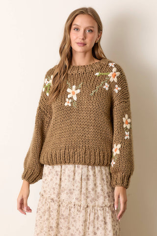 Lilly Embroidered Flower Knit Sweater