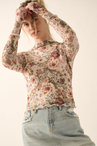 FINAL SALE Light Floral Mesh Top