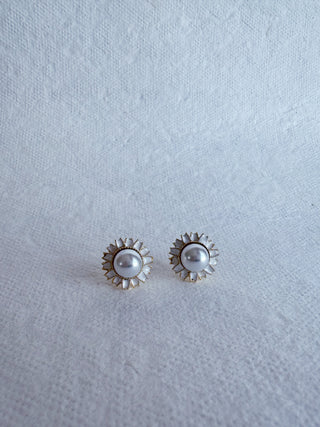 FINAL SALE Pearl Stud Earrings With White Accent