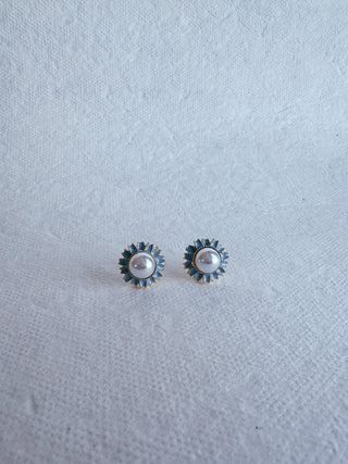 Pearl Stud Earrings With Blue