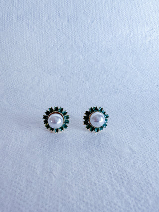 Pearl Stud Earrings With Green