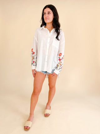 Flora Embroidered Sleeve Button Up