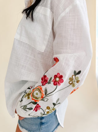 Flora Embroidered Sleeve Button Up