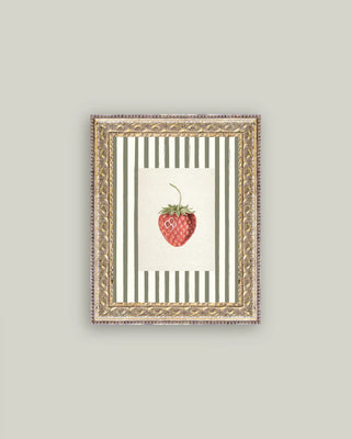 Strawberry on Stripes Framed Antique Art