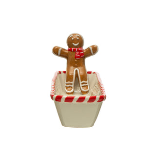 Ceramic Cracker Dish Candy with Cane & Gingerbread Detail