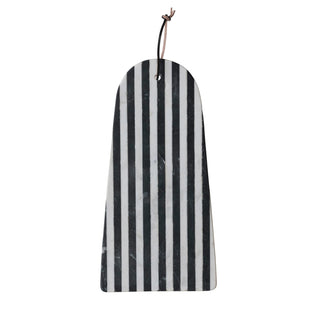 Marble Cheese/Cutting Board w/ Stripes & Leather Tie, Black & White