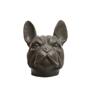 Stoneware French Bulldog Head Vase, Grey (Each One Will Vary)