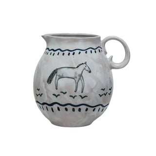 Folk Hand Painted Horse Pitcher