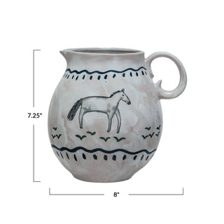 Folk Hand Painted Horse Pitcher