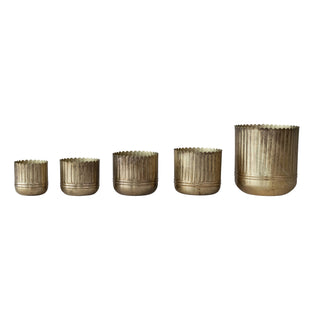 Metal Ribbed Planters with Scalloped Rims, Set of 5