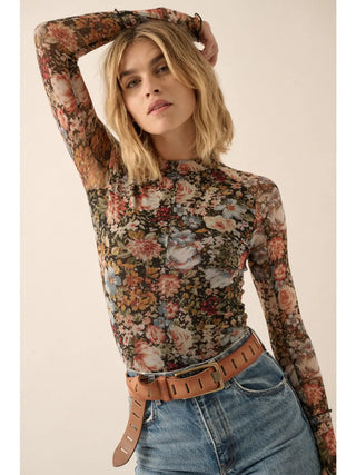 FINAL SALE Moody Floral Mesh Top