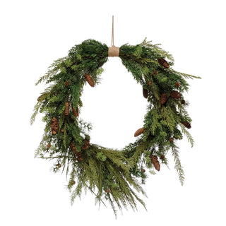 Oversized Faux Pine Wreath With Pinecones + Jute Hanger