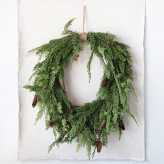 Oversized Faux Pine Wreath With Pinecones + Jute Hanger