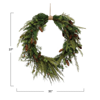 Oversized Faux Pine Wreath With Pinecones + Jute Hanger