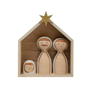 Whimsical Pinewood Nativity Set