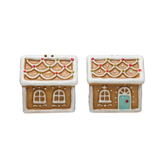 2-1/4"H Ceramic Gingerbread House Salt & Pepper Shakers, Multi Color, Set of 2