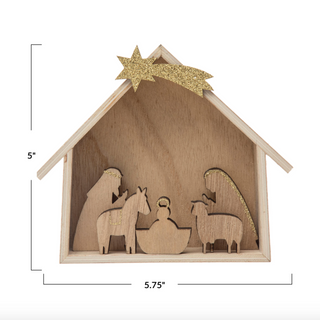 Mini Wooden Nativity Set With Golden Star