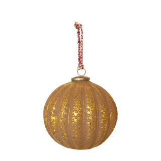 Flocked Glass Ball Ornament with Braided Sari Hanger