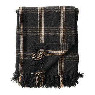 Moody Plaid Fringe Throw